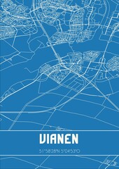 Blueprint of the map of Vianen located in Utrecht the Netherlands.