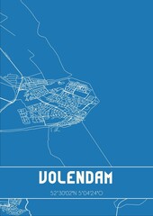 Blueprint of the map of Volendam located in Noord-Holland the Netherlands.