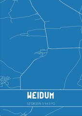 Blueprint of the map of Weidum located in Fryslan the Netherlands.