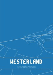 Blueprint of the map of Westerland located in Noord-Holland the Netherlands.