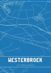 Blueprint of the map of Westerbroek located in Groningen the Netherlands.