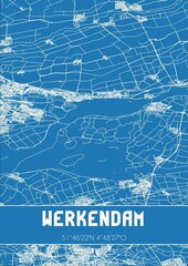 Blueprint of the map of Werkendam located in Noord-Brabant the Netherlands.