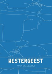 Blueprint of the map of Westergeest located in Fryslan the Netherlands.