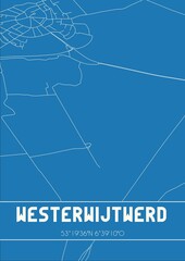 Blueprint of the map of Westerwijtwerd located in Groningen the Netherlands.