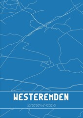 Blueprint of the map of Westeremden located in Groningen the Netherlands.