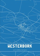 Blueprint of the map of Westerbork located in Drenthe the Netherlands.