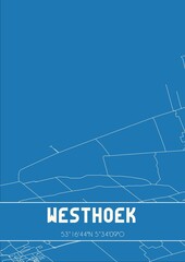 Blueprint of the map of Westhoek located in Fryslan the Netherlands.