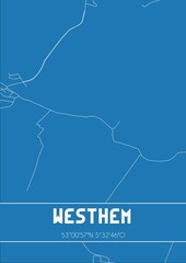 Blueprint of the map of Westhem located in Fryslan the Netherlands.