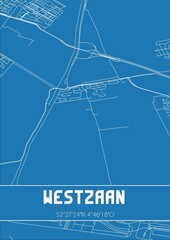 Blueprint of the map of Westzaan located in Noord-Holland the Netherlands.