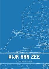 Blueprint of the map of Wijk aan Zee located in Noord-Holland the Netherlands.