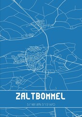 Blueprint of the map of Zaltbommel located in Gelderland the Netherlands.