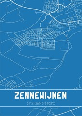 Blueprint of the map of Zennewijnen located in Gelderland the Netherlands.