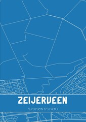Blueprint of the map of Zeijerveen located in Drenthe the Netherlands.