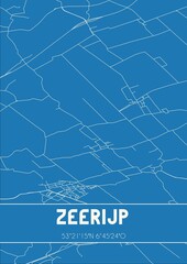 Blueprint of the map of Zeerijp located in Groningen the Netherlands.