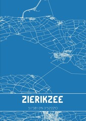 Blueprint of the map of Zierikzee located in Zeeland the Netherlands.
