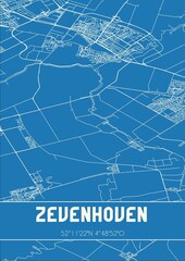 Blueprint of the map of Zevenhoven located in Zuid-Holland the Netherlands.