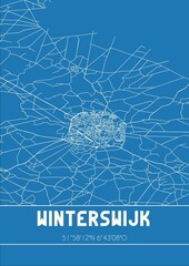 Blueprint of the map of Winterswijk located in Gelderland the Netherlands.