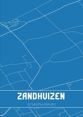 Blueprint of the map of Zandhuizen located in Fryslan the Netherlands.