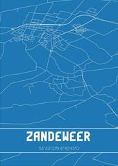 Blueprint of the map of Zandeweer located in Groningen the Netherlands.