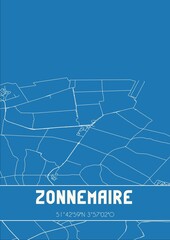 Blueprint of the map of Zonnemaire located in Zeeland the Netherlands.