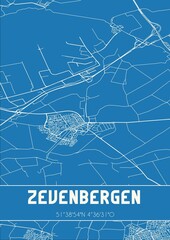 Blueprint of the map of Zevenbergen located in Noord-Brabant the Netherlands.