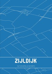 Blueprint of the map of Zijldijk located in Groningen the Netherlands.