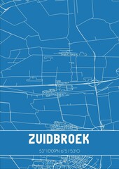 Fototapeta premium Blueprint of the map of Zuidbroek located in Groningen the Netherlands.
