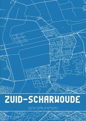 Blueprint of the map of Zuid-Scharwoude located in Noord-Holland the Netherlands.