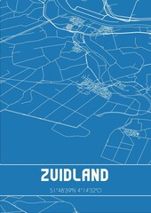 Blueprint of the map of Zuidland located in Zuid-Holland the Netherlands.