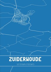 Blueprint of the map of Zuiderwoude located in Noord-Holland the Netherlands.