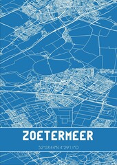 Blueprint of the map of Zoetermeer located in Zuid-Holland the Netherlands.