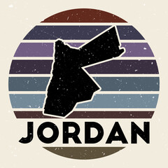 Jordan logo. Sign with the map of country and colored stripes, vector illustration. Can be used as insignia, logotype, label, sticker or badge of the Jordan.