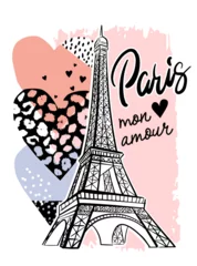 Foto op Canvas Paris print T-shirts and card. Hand lettering. Design for girls. Fashion illustration drawing in modern style. Girlish print with Eiffel Tower © artlavi_design
