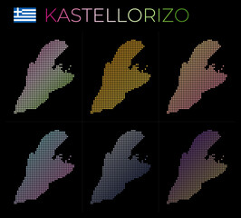 Fototapeta premium Kastellorizo dotted map set. Map of Kastellorizo in dotted style. Borders of the island filled with beautiful smooth gradient circles. Authentic vector illustration.