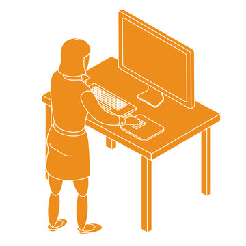 female working at comuter terminal