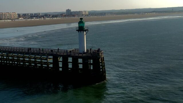 Lighthouse Navigation Viewpoint In Calais, France. Calais to calais cross channel ferry leaving dover harbour. 