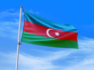 Beautiful Azerbaijan flag waving with sky background - 3D illustration - 3D render