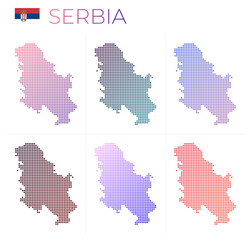 Fototapeta na wymiar Serbia dotted map set. Map of Serbia in dotted style. Borders of the country filled with beautiful smooth gradient circles. Stylish vector illustration.