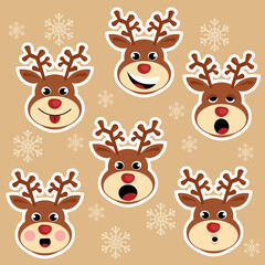 Christmas reindeer cartoon sticker set