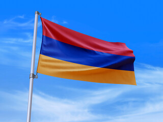 Beautiful Armenia flag waving with sky background - 3D illustration - 3D render