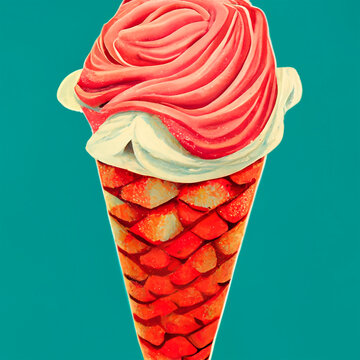 Strawberry ice cream illustration on blue background