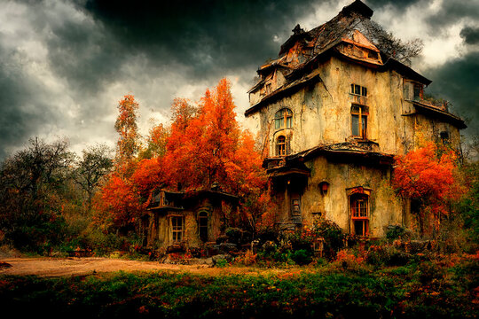Haunted house in autumn.