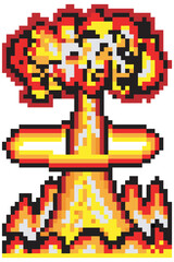 Nuclear explosion with pixel art. Vector illustration.