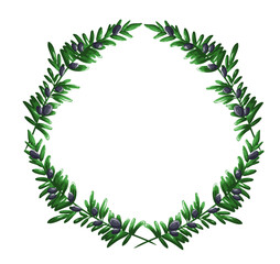 Fototapeta na wymiar Circle frame with cartoon olive branches