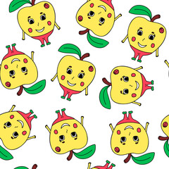 Kids seamless pattern with cute apple character