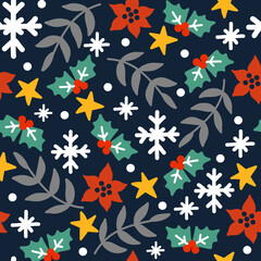 Seamless pattern christmas plants background vector illustration