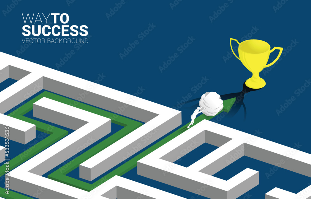 Poster silhouette of businessman pushing the rock to exit maze. concept of business challenge and work hard