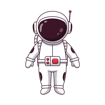 Cute Astronaut Posing. Astronaut Icon Concept. Flat Cartoon Style. Suitable for Web Landing Page, Banner, Flyer, Sticker, Card