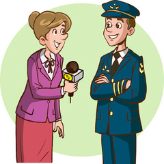 female journalist interviewing a pilot