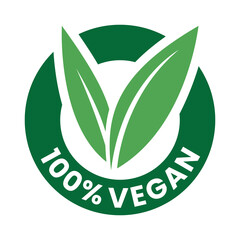 %100 Vegan Round Icon with Green Leaves and Dark Green Text - Icon 4